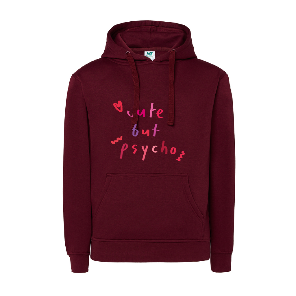 felpa donna cute but psyco colore burgundy teelab