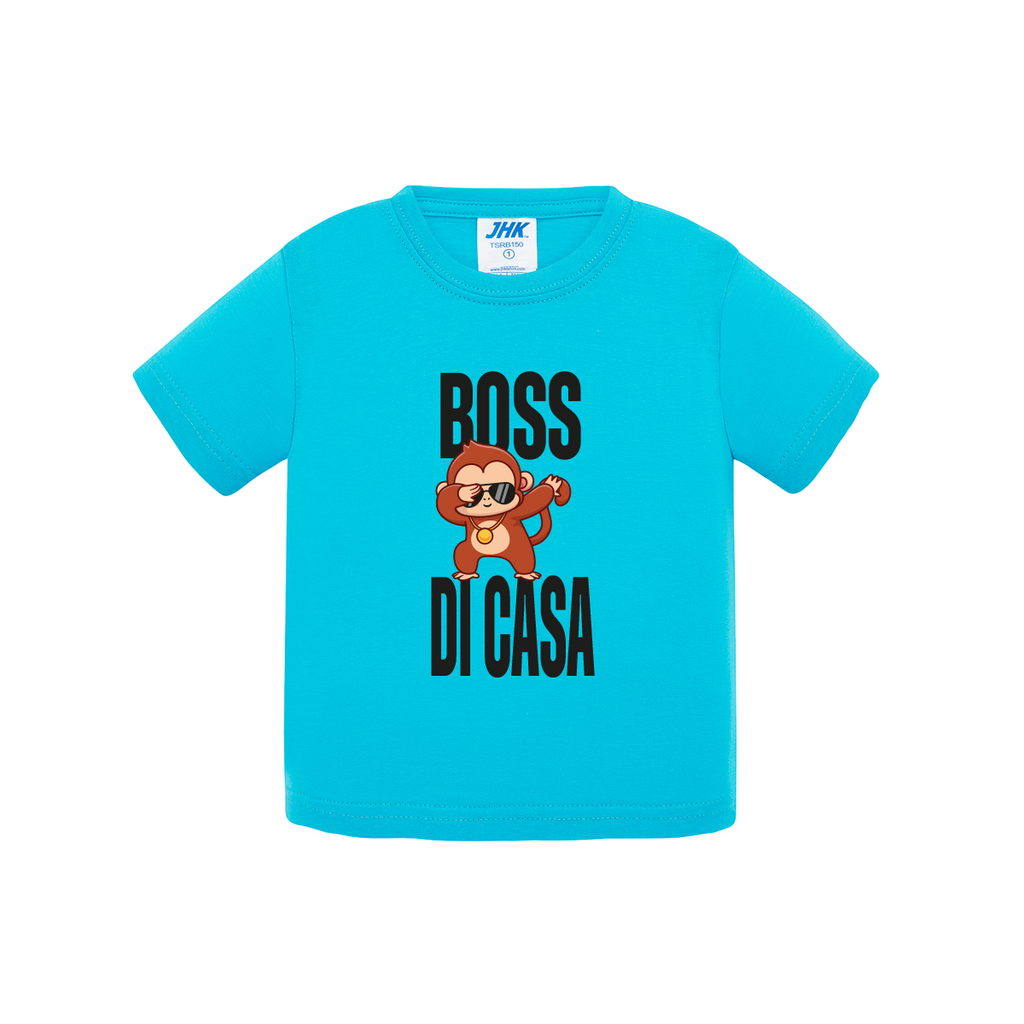 t-shirt neonato boss di casa colore turchese teelab