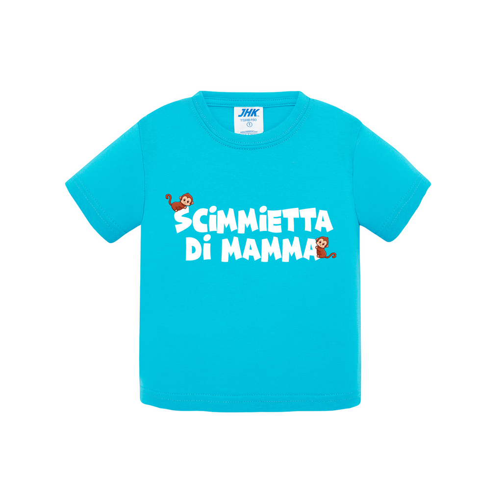 t-shirt neonato scimmietta di mamma colore turchese teelab